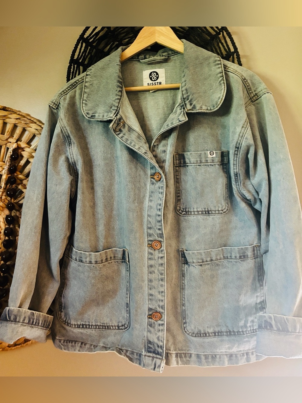 Sisstr Washed Light Blue Denim Jacket for Women